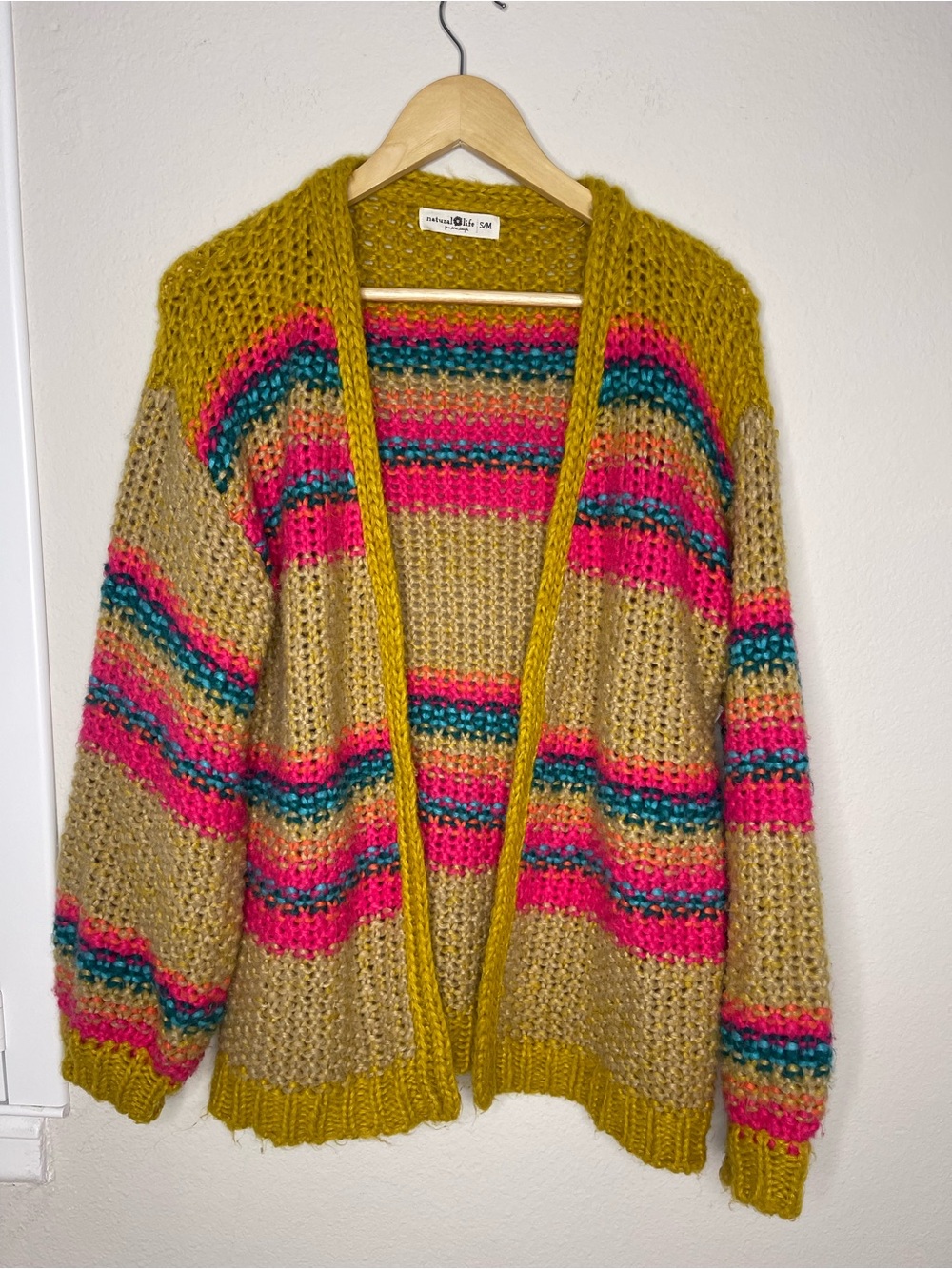NATURAL LIFE Multicolor Oversized Open Crochet Knit Cardigan